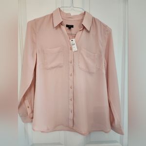 Talbots Petite Medium Blush Pink Collared Button Down Chiffon Blouse - NWT